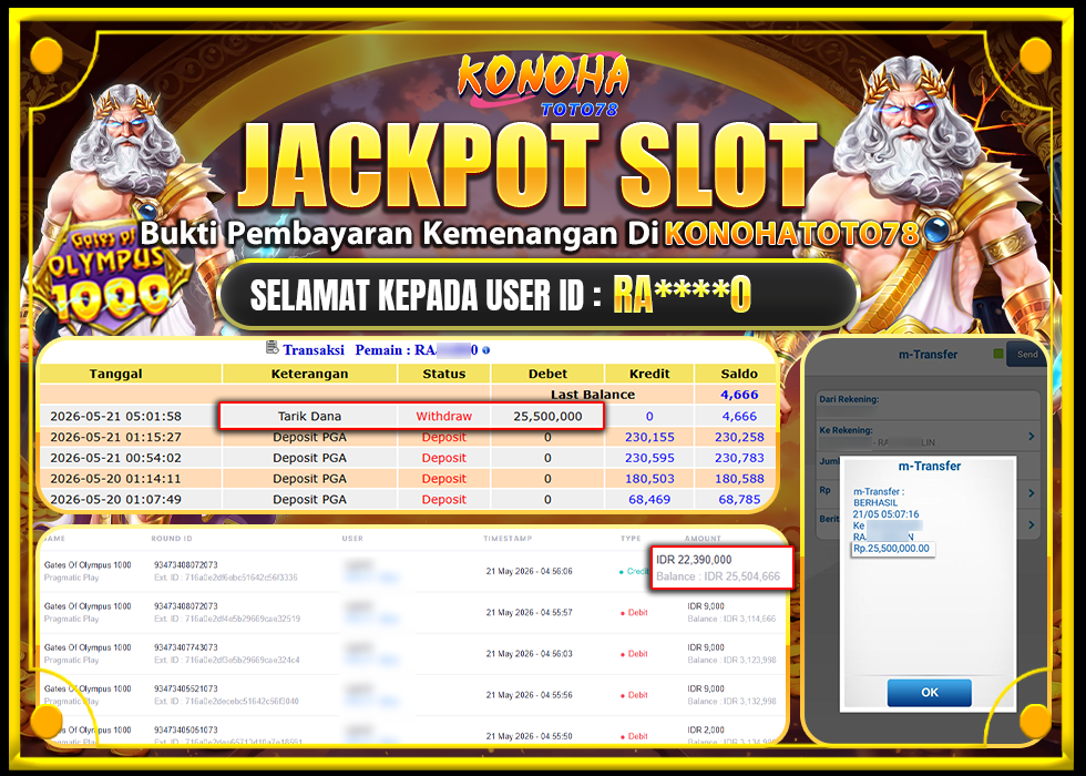 KONOHATOTO78 JACKPOT GATES OF OLYMPUS 1000Rp.25.500.000LUNAS